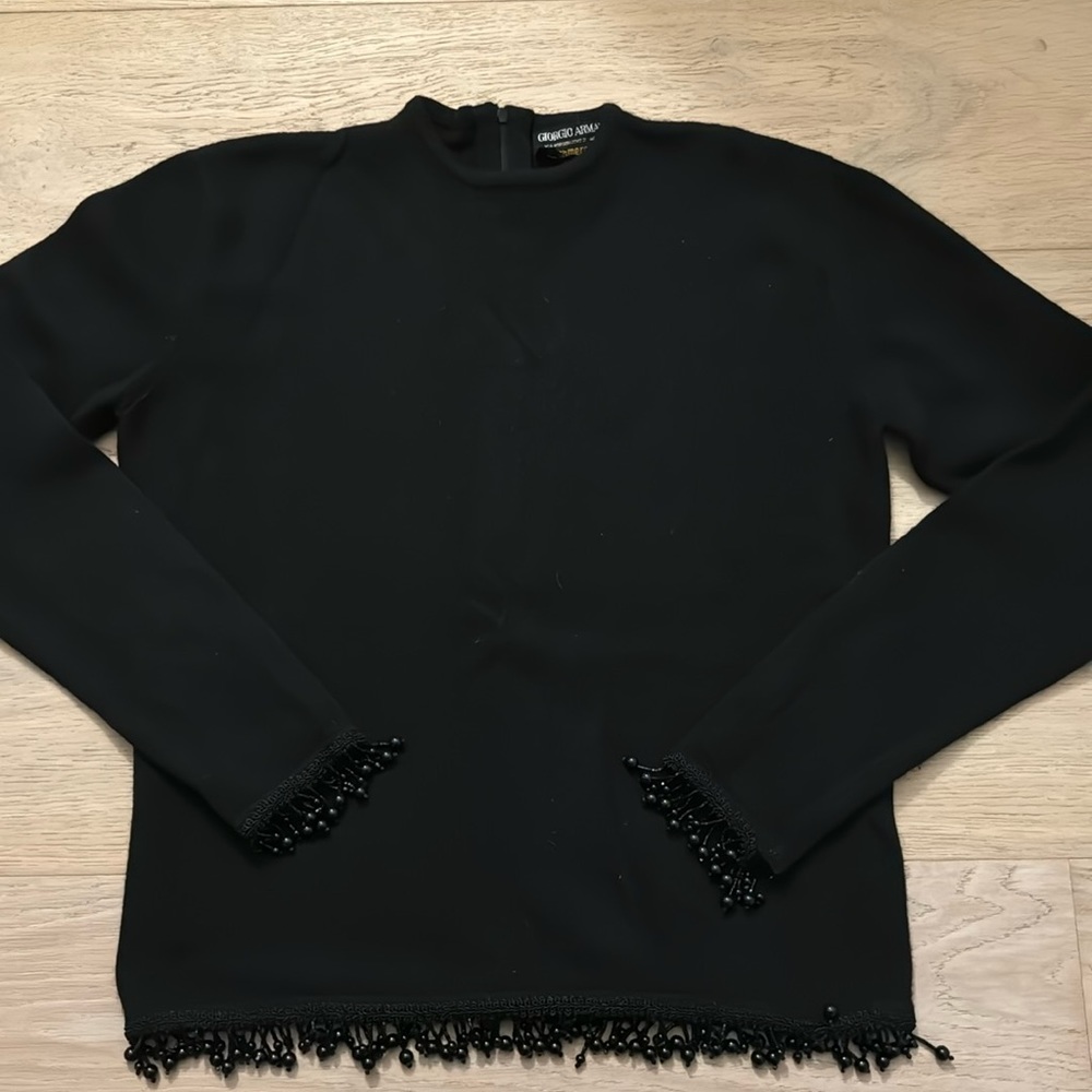 Giorgio Armani Black Cowl Neck Sweater with Textured Knit